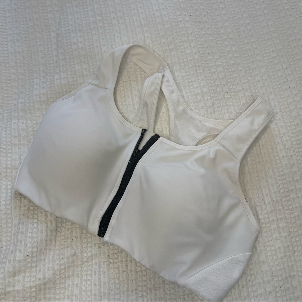Nike Zip Up High Support White Sports Bra